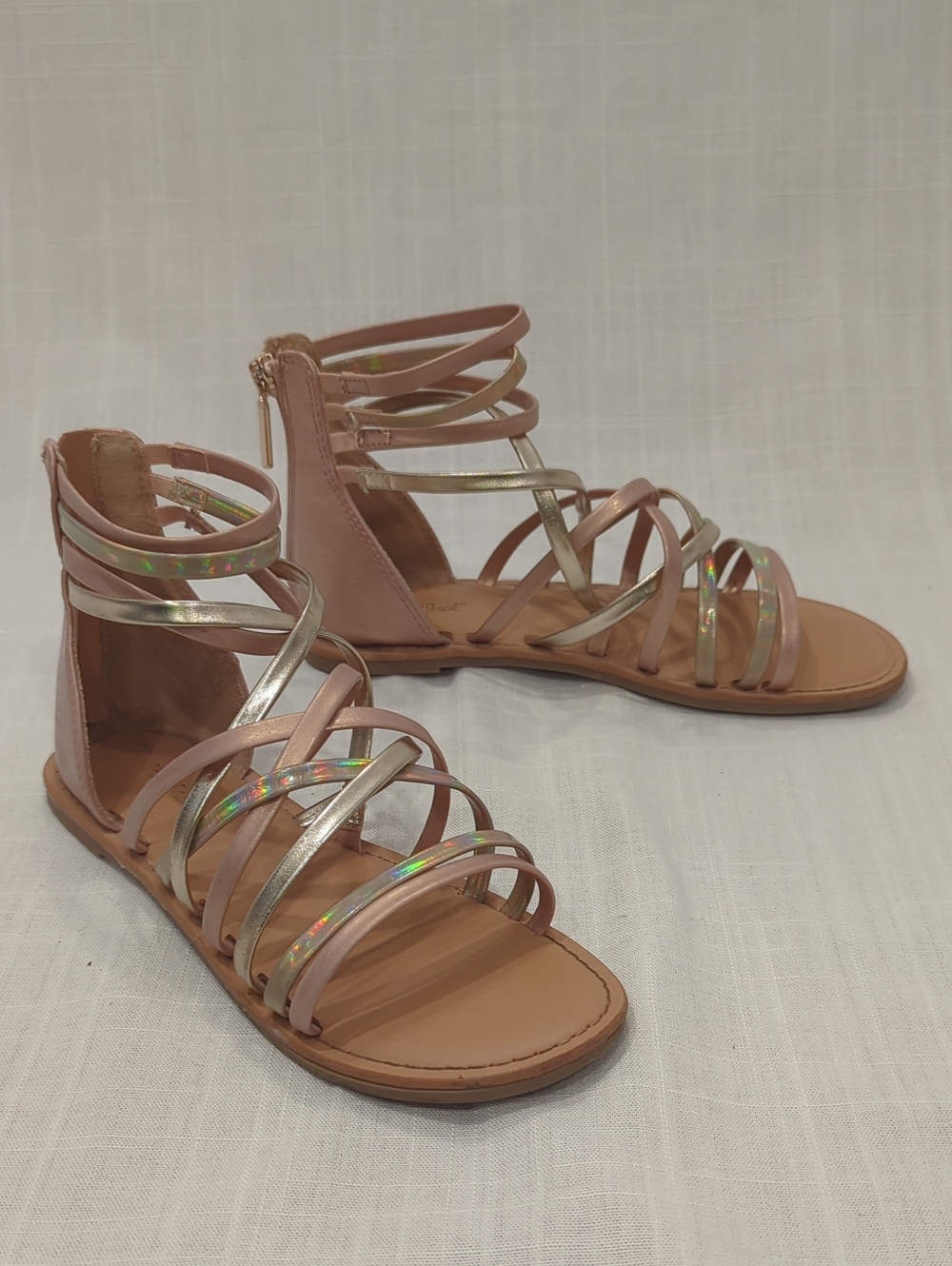 Cat & Jack Pink‎ and Gold Holographic Strappy Girls Sandals